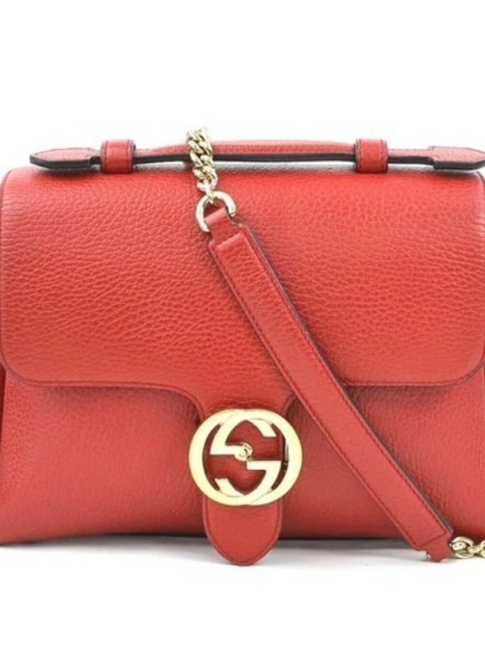 Auth GUCCI Interlocking G Shoulder Bag Red Leather - h31168a